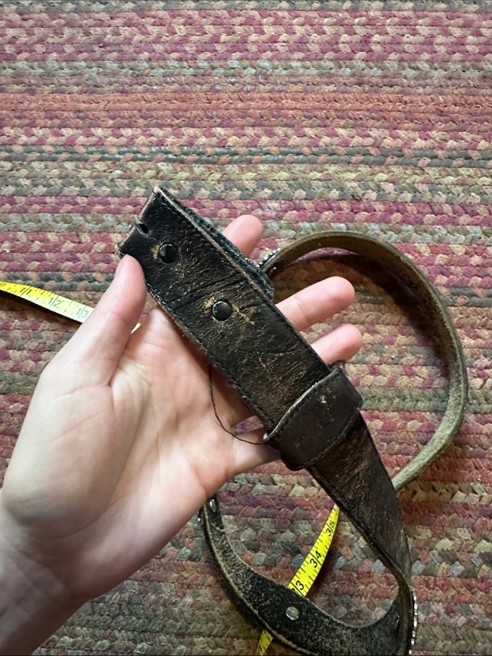 Vintage Black/Brown Leather Men's Eagle Concho Belt with Silver Accents